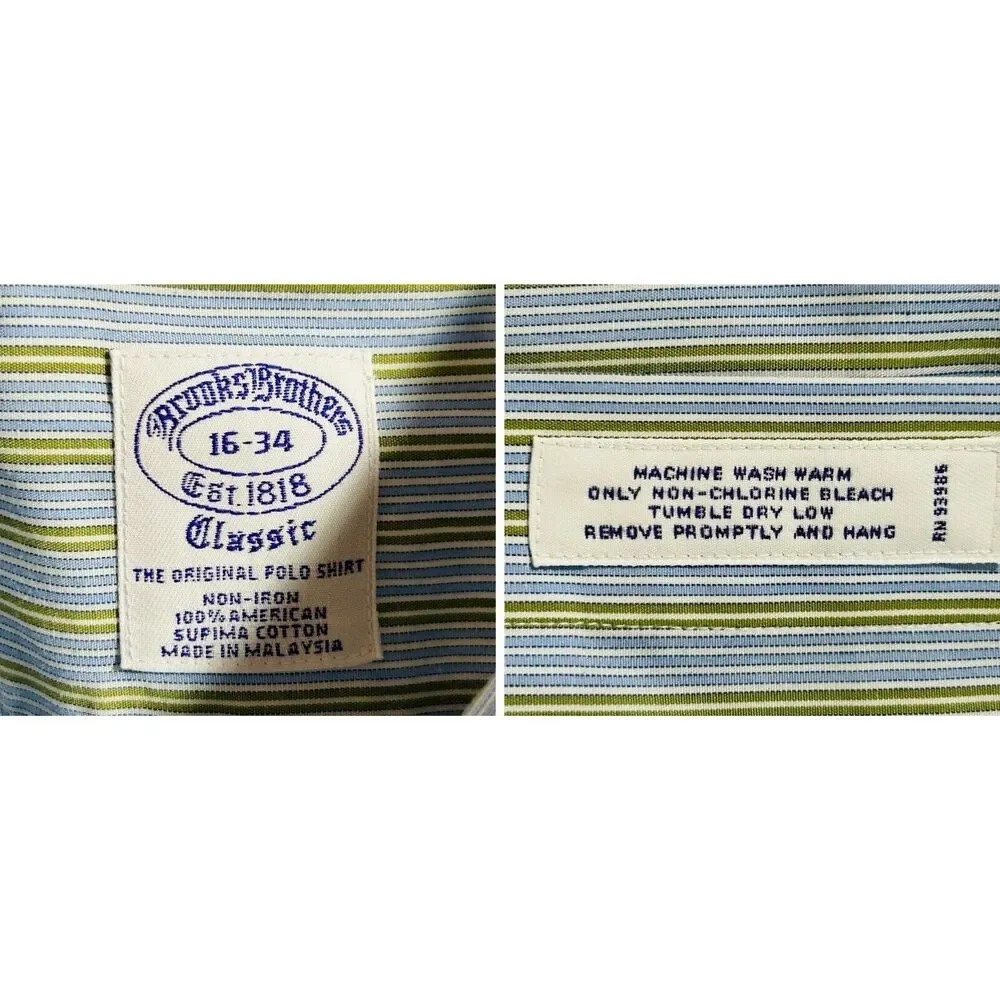 Vintage Brooks Brothers Shirt Men 16 -34 Blue Green Supima Cotton Preppy Classic